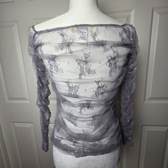 Molly Green L Sheer Lace‎ Ruched Ballet Top Fairy Coquette Romantic Long Sleeve - Picture 4 of 8